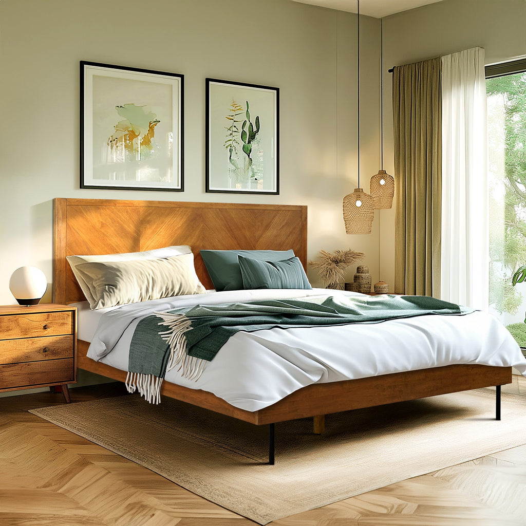 Acacia Solid Wood Bed Frame - Alander Deluxe Platform Bed