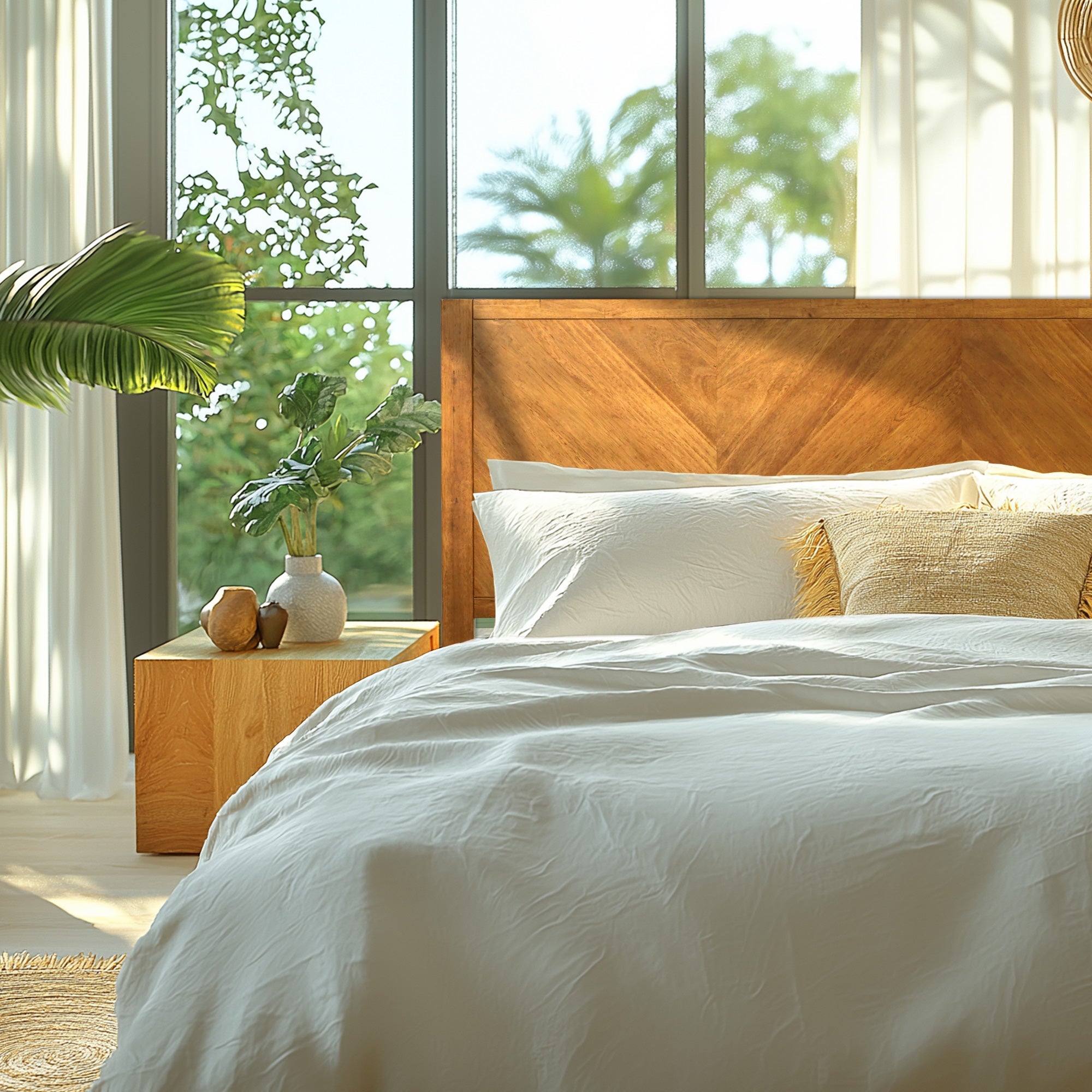 Acacia Solid Wood Bed Frame - Alander Deluxe Platform Bed