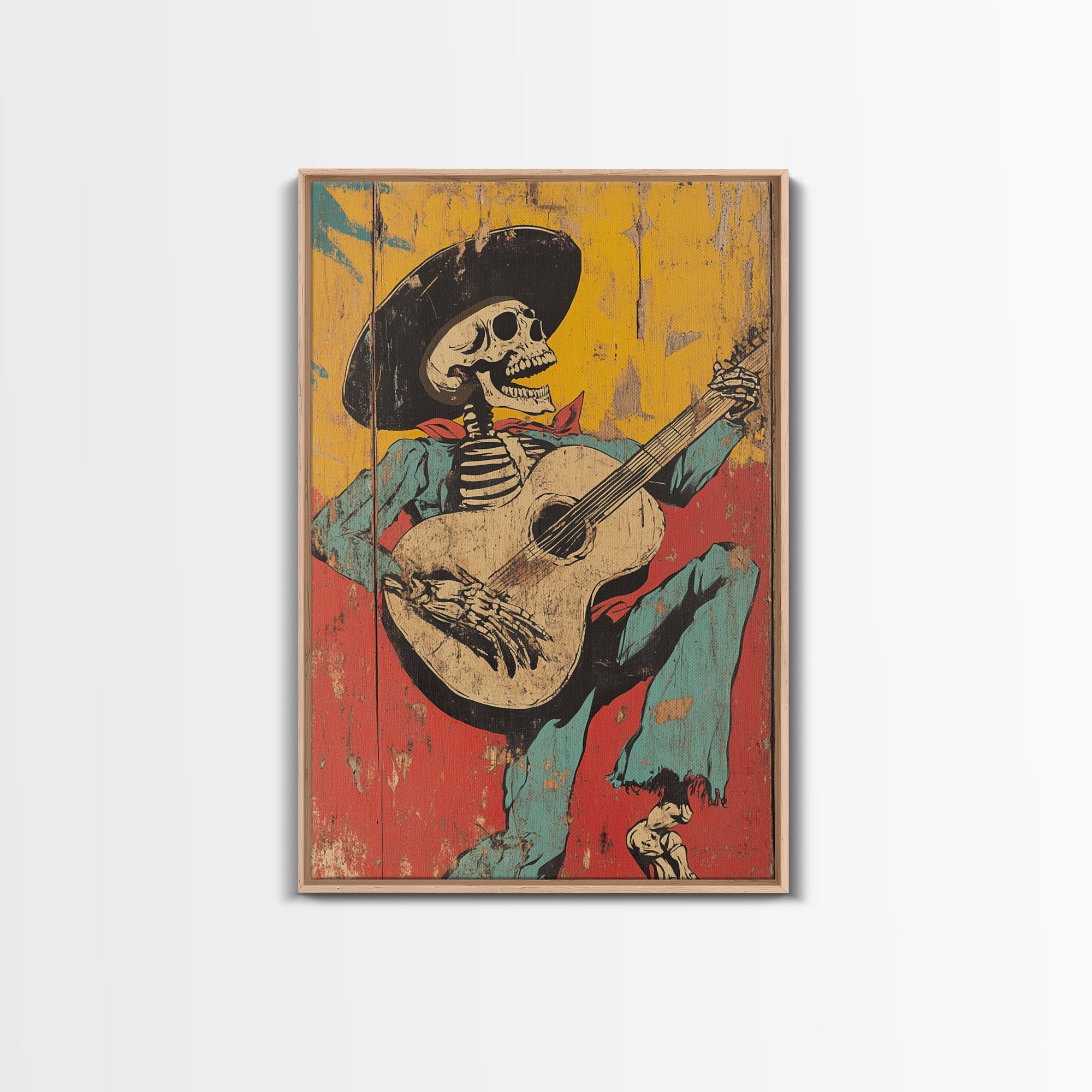 Haunted Skeleton Vaquero Cowboy Framed Canvas Print, Chicano Art, Mexican Home Decor, Mexican Wall Art