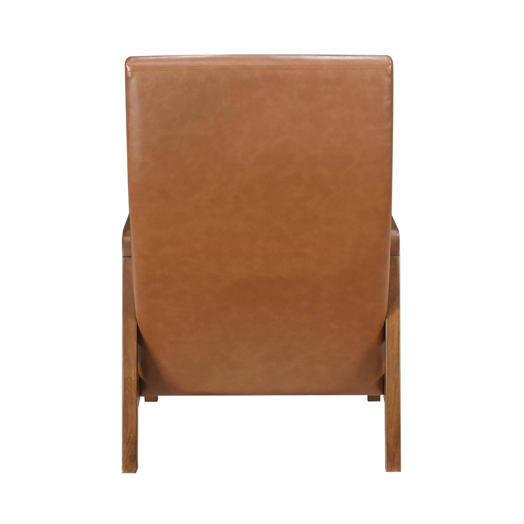 1pc Accent Chair Brown Faux Leather Walnut Finish Solid Rubberwood Modern Living Room Furniture