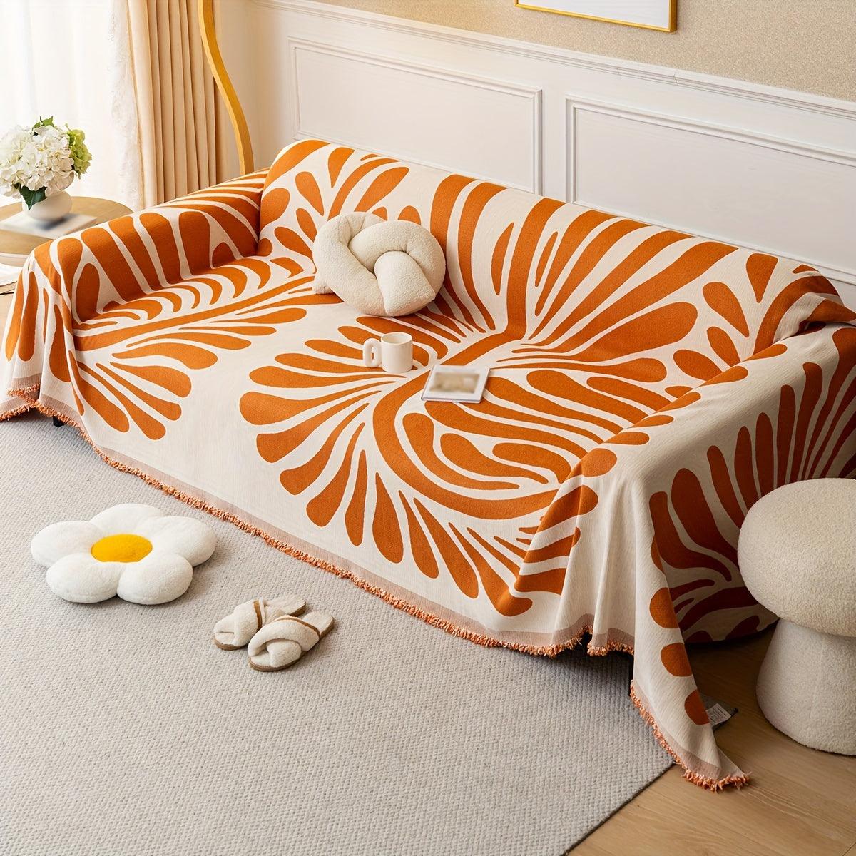 Versatile Chenille Sofa Cover - Pet-Friendly, Orange Dog Couch Cover
