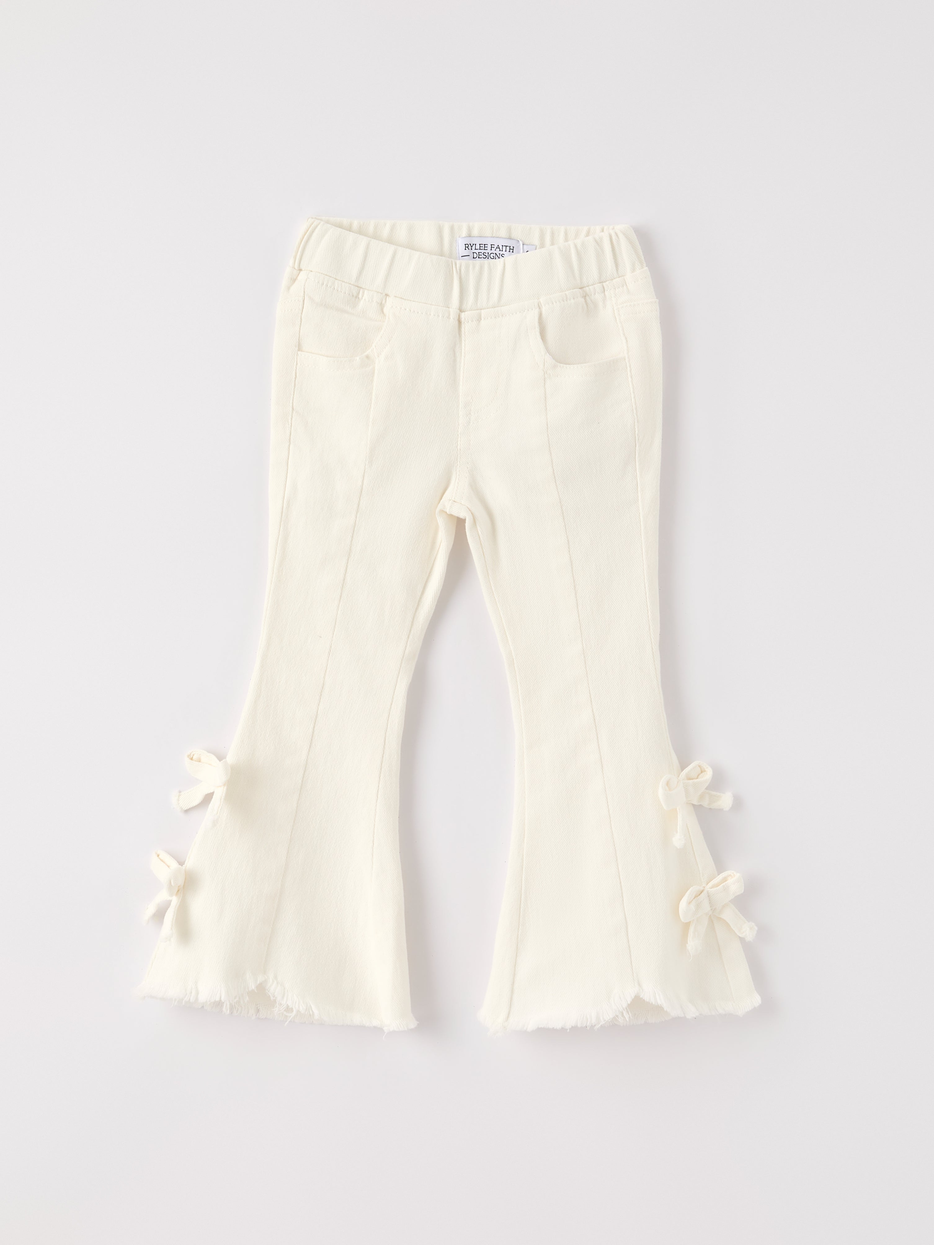 Charming White Denim Pants with Cute Bows