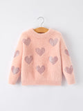 Valentine's Day Light Pink Girls Heart Sequins Sweater