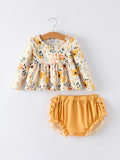 Floral Print Baby Girls Long Sleeve Top with Ruffle Bloomers Set