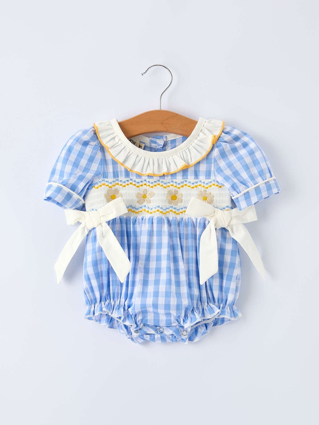 Spring Daisy Bow Smocked Baby Girl Romper
