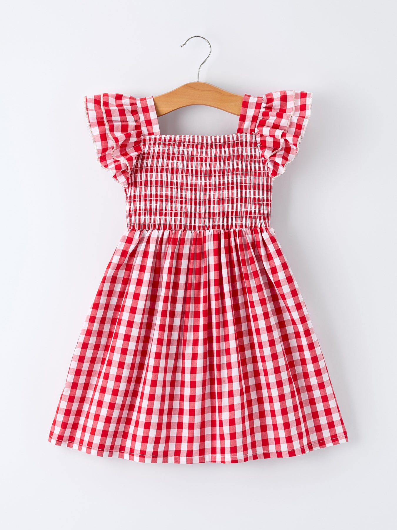 Summer Plaid Smocked Ruffle Girl Dress Sibling Outfits