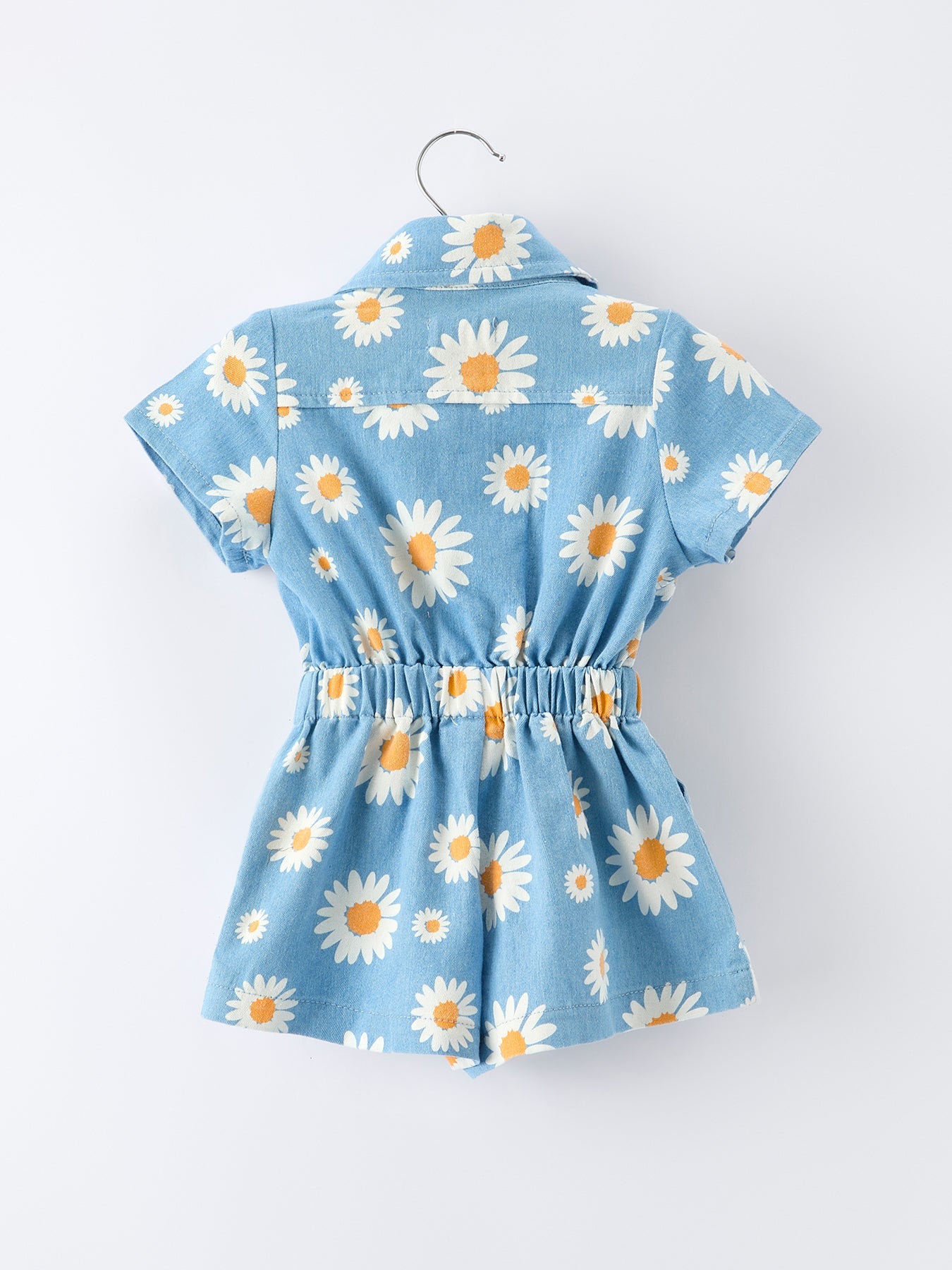 Spring Daisy Print Girls Blue Jumpsuit