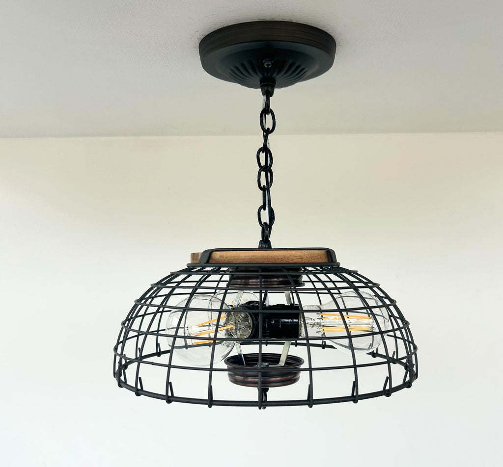 Rustic Industrial Wire Cage Pendant Light