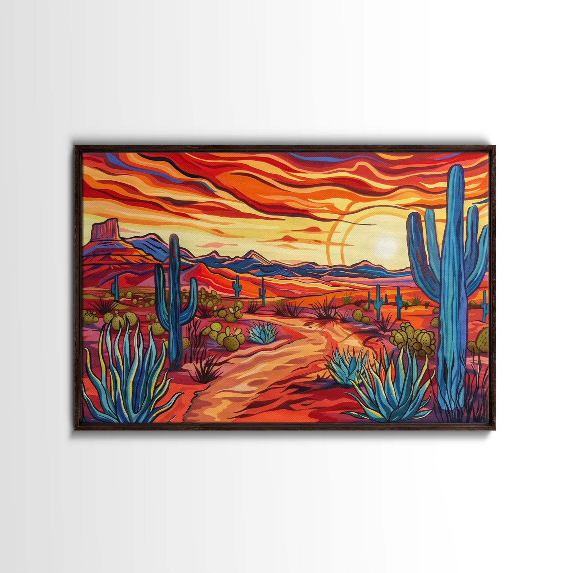 Mid Centry Modern Pop Art Style Desert Landscape Painting Canvas Print, Retro Style Wall Art, Home Decor, Desert Wall Art, Arizona Art