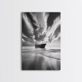 Stormy Sky Ship, Dramatic Seascape, Black White Photography, Ocean Nautical Decor, Framed Canvas Print, Coastal Wall Art, Moody Minimalist