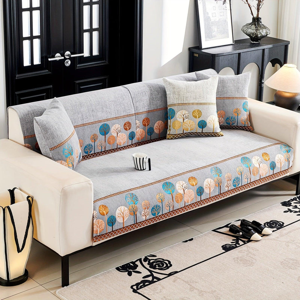 Pet Proof Couch Cover - Boho Chenille Sofa Cover with Tree Embroidery