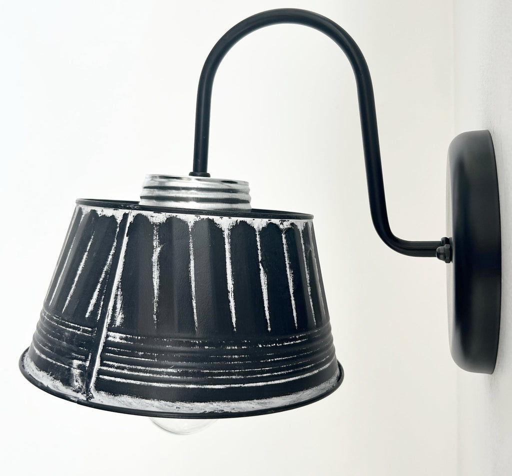 Black Ribbed Galvanized Wall Sconce
