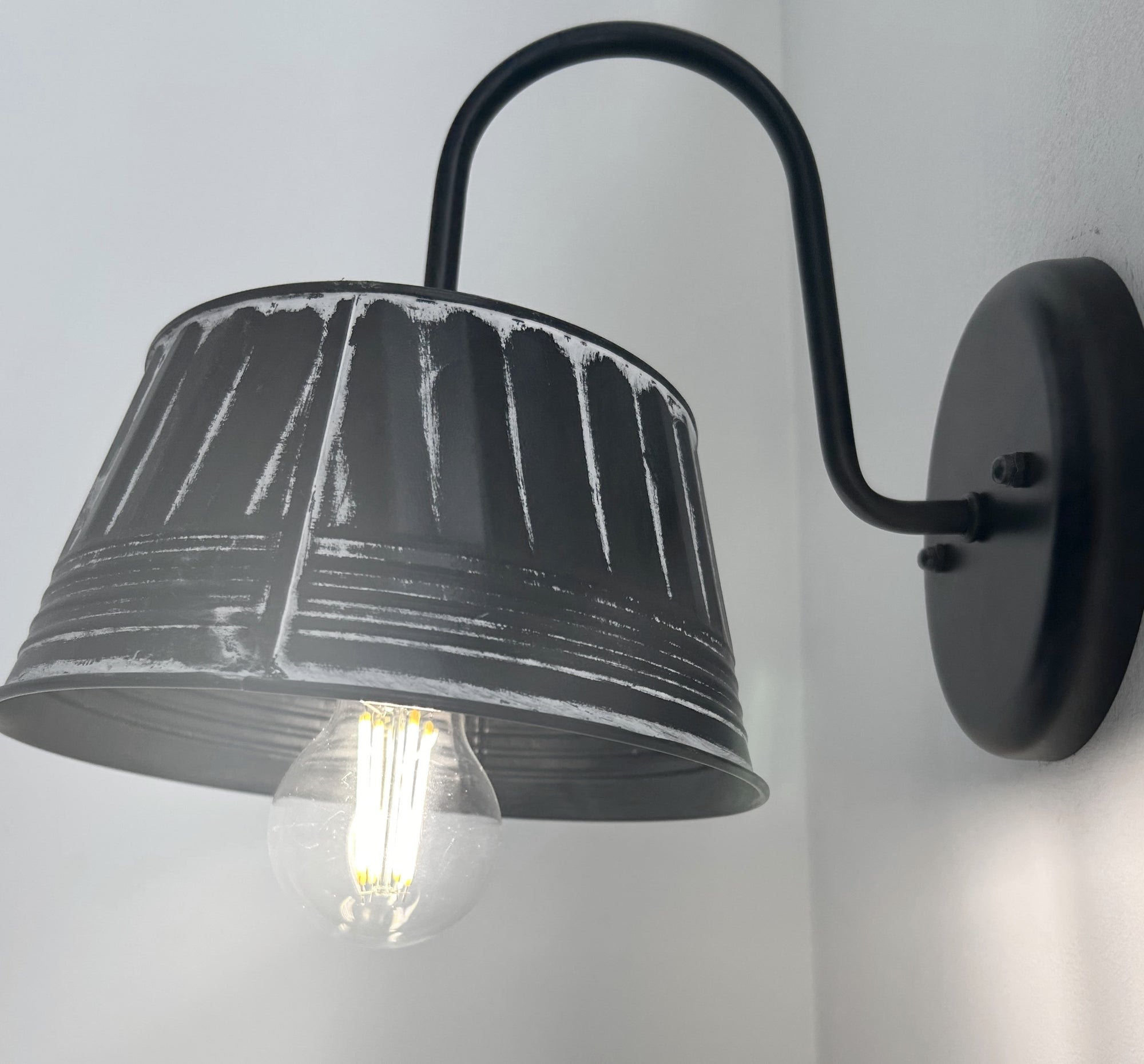 Black Ribbed Galvanized Wall Sconce