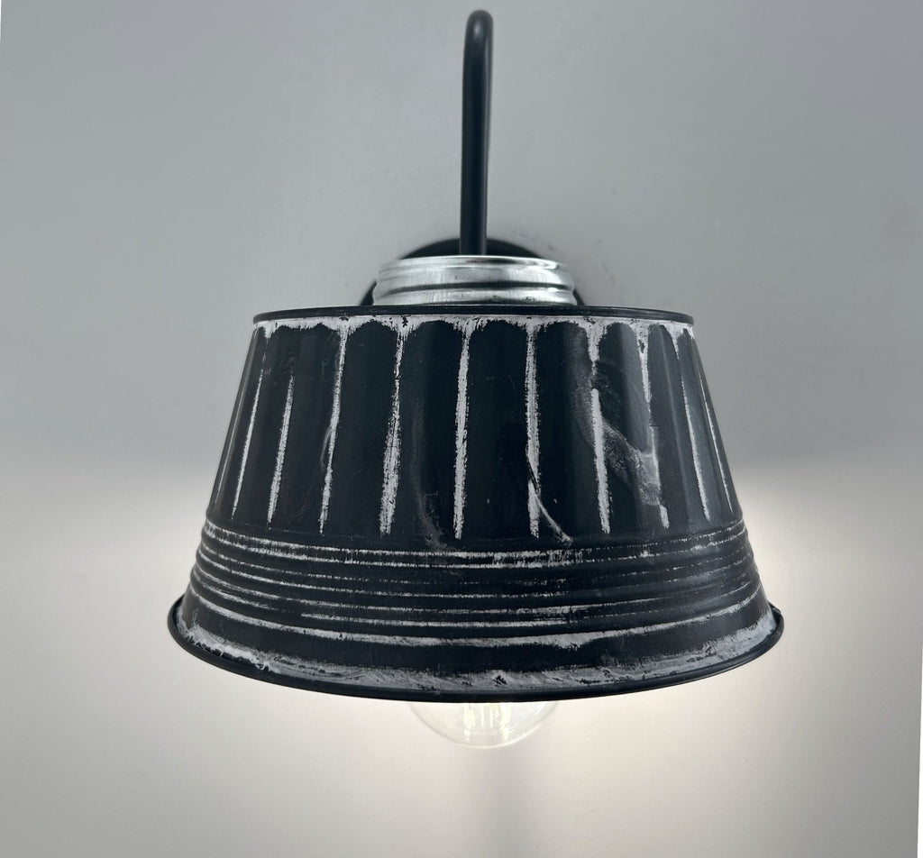 Black Ribbed Galvanized Wall Sconce