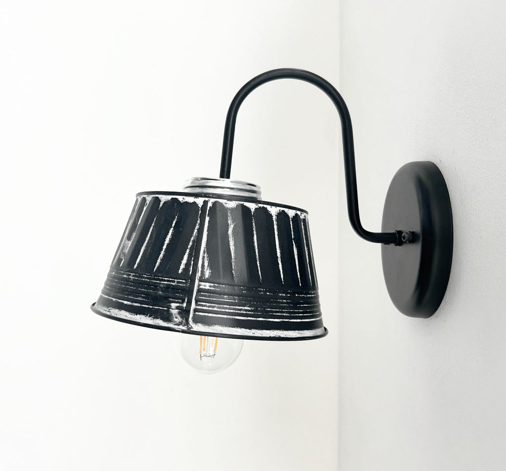 Black Ribbed Galvanized Wall Sconce