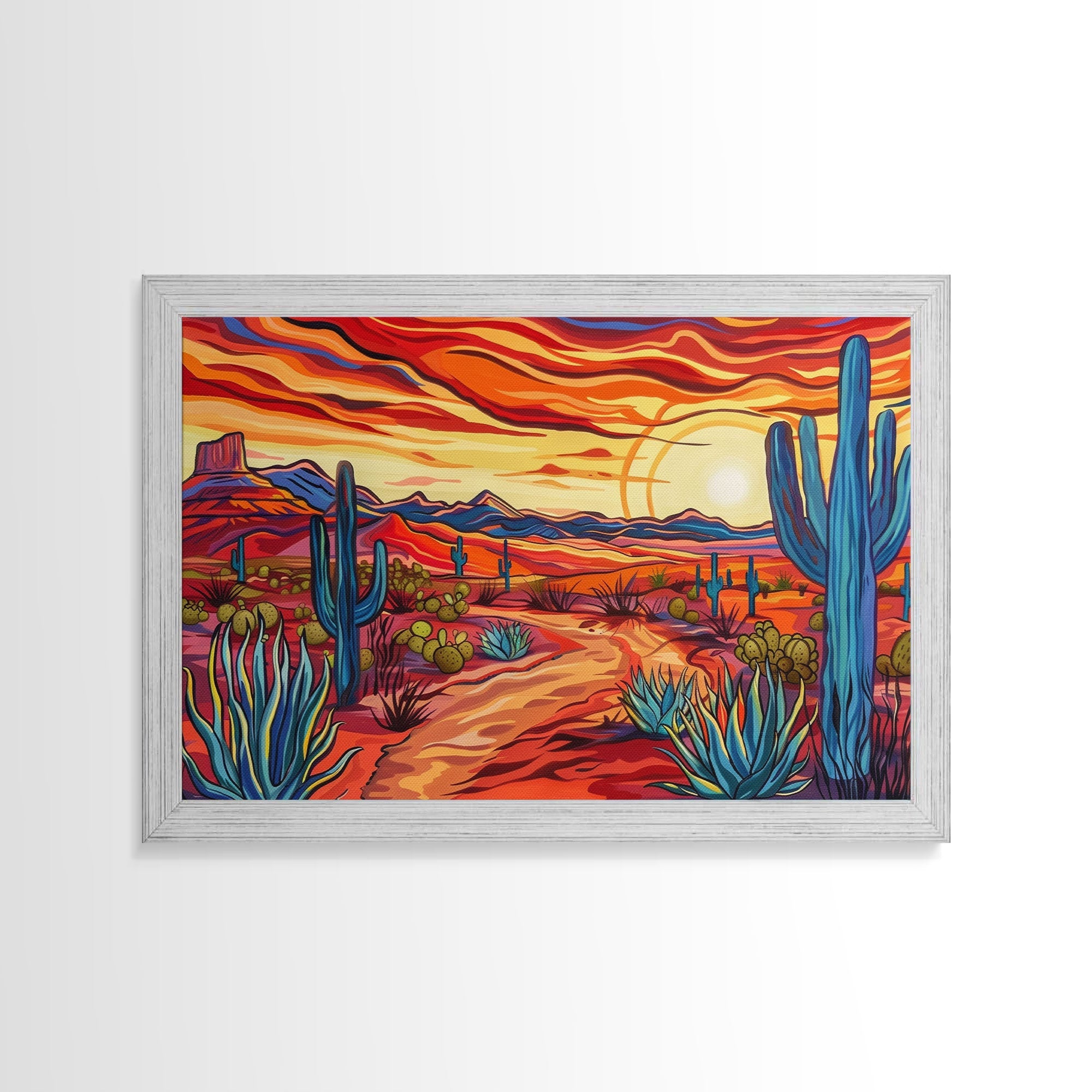 Mid Centry Modern Pop Art Style Desert Landscape Painting Canvas Print, Retro Style Wall Art, Home Decor, Desert Wall Art, Arizona Art