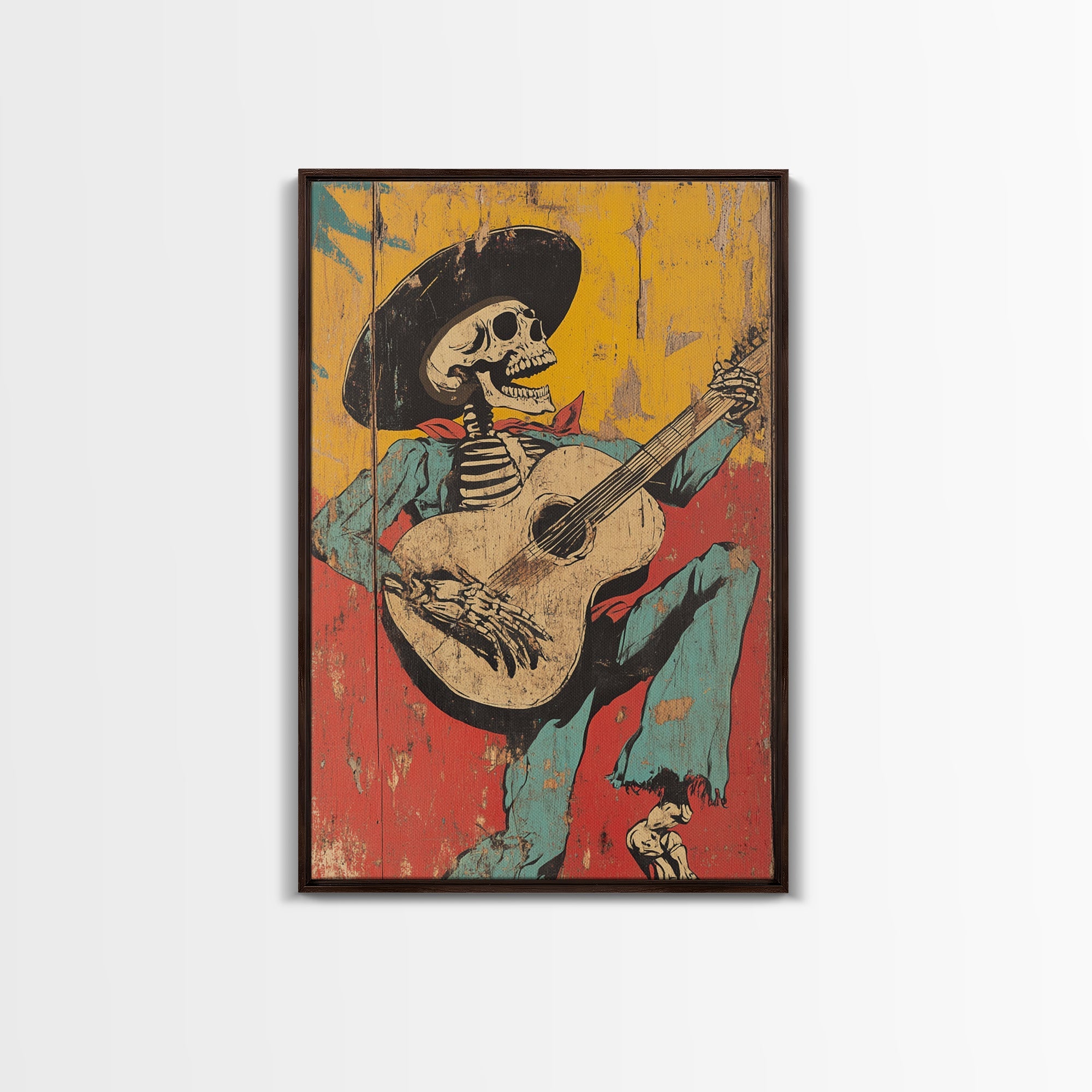 Haunted Skeleton Vaquero Cowboy Framed Canvas Print, Chicano Art, Mexican Home Decor, Mexican Wall Art