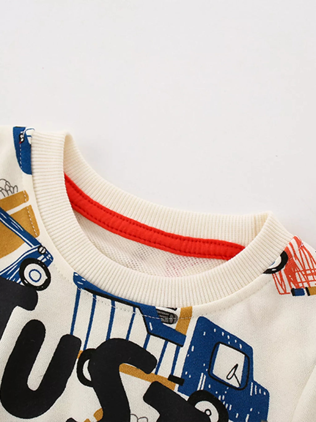 Boys Cartoon Vehicle Print Crew Neck Sweatshirt