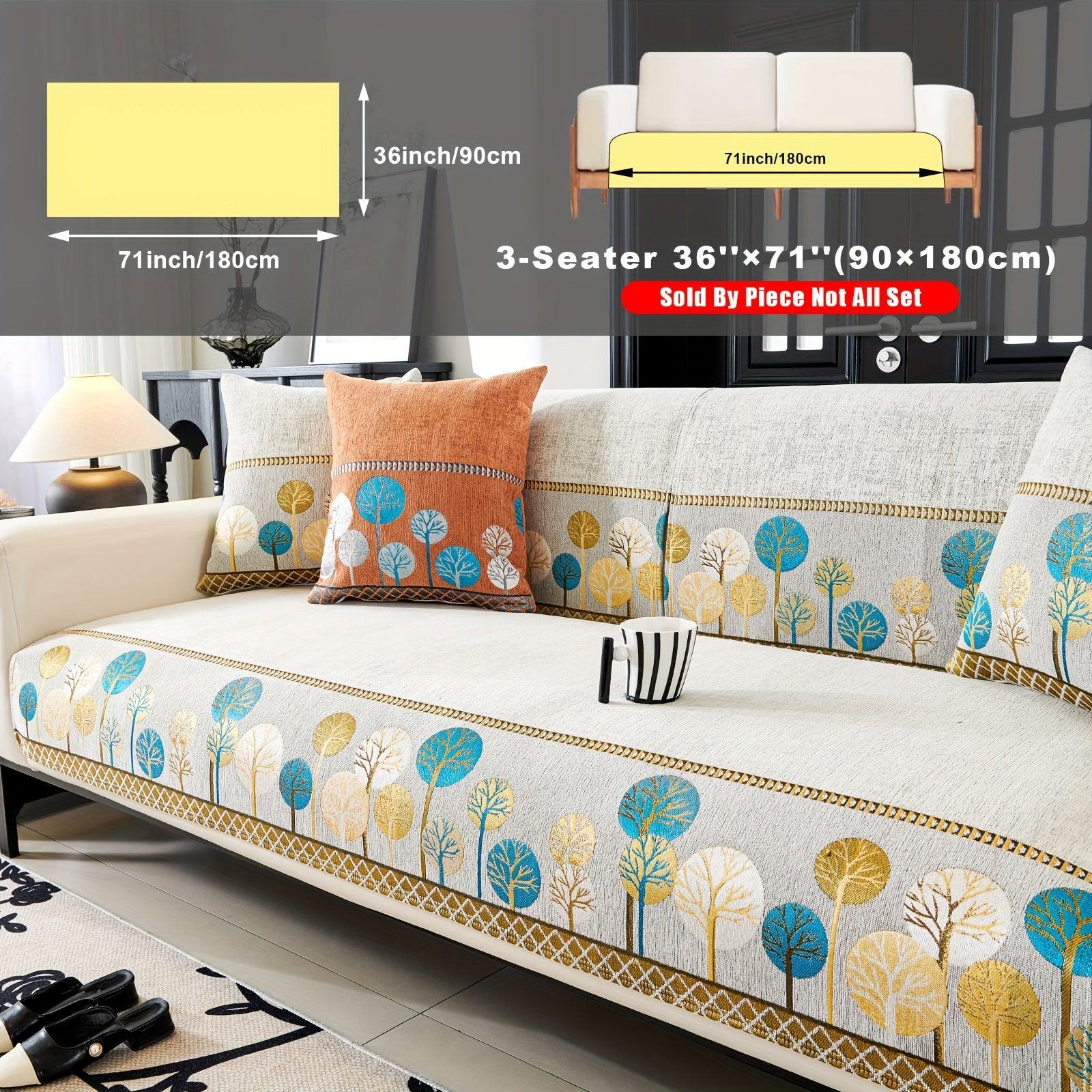 Pet Proof Couch Cover - Boho Chenille Sofa Cover with Tree Embroidery