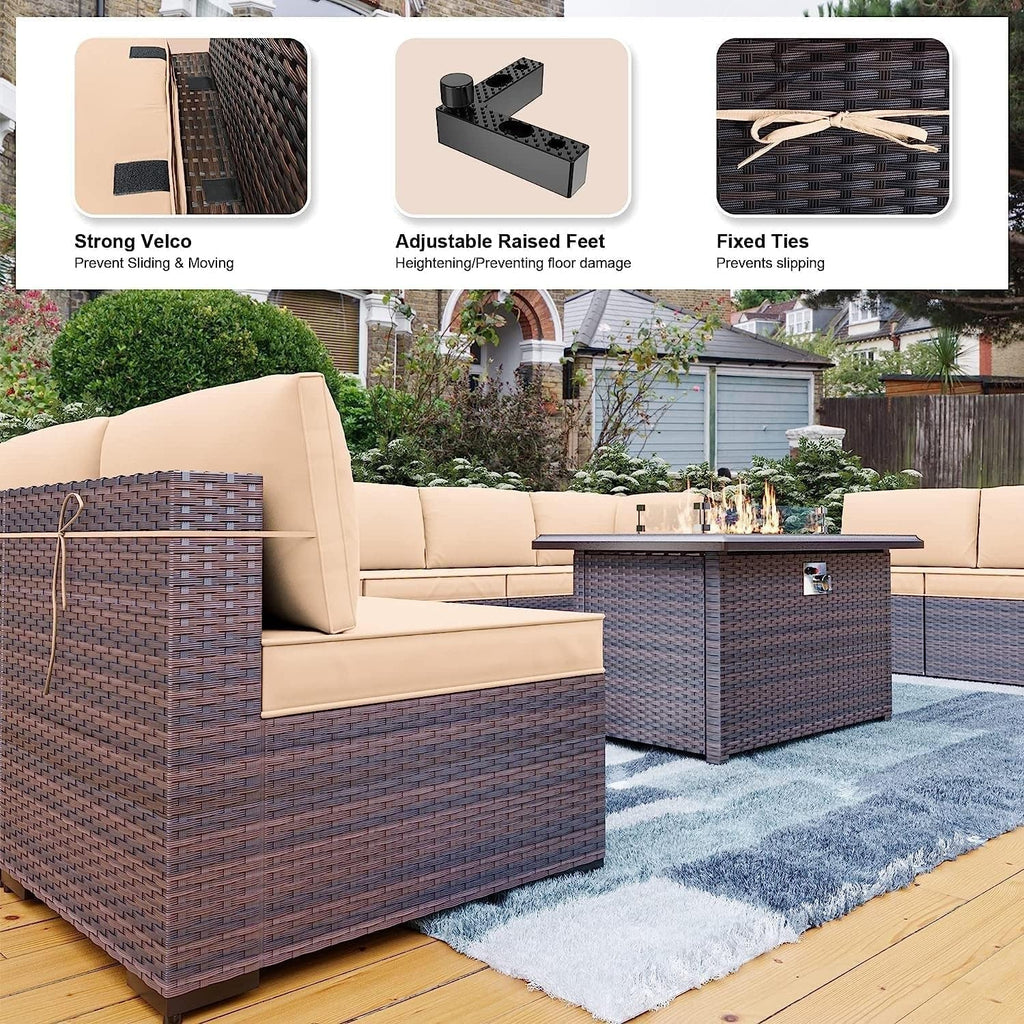 13 Piece Outdoor Patio Furniture Set with Fire Pit