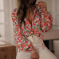 Boho Floral V-Neck Drawstring Blouse