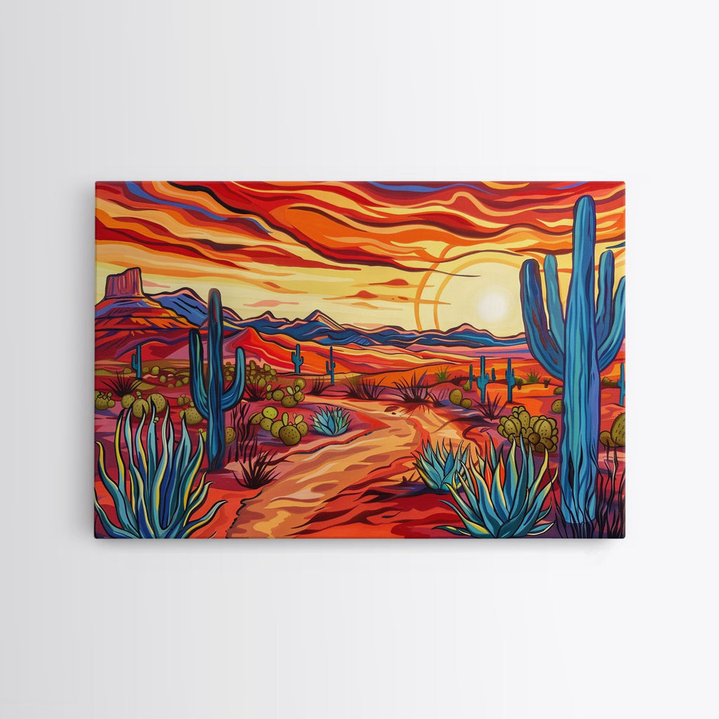 Mid Centry Modern Pop Art Style Desert Landscape Painting Canvas Print, Retro Style Wall Art, Home Decor, Desert Wall Art, Arizona Art