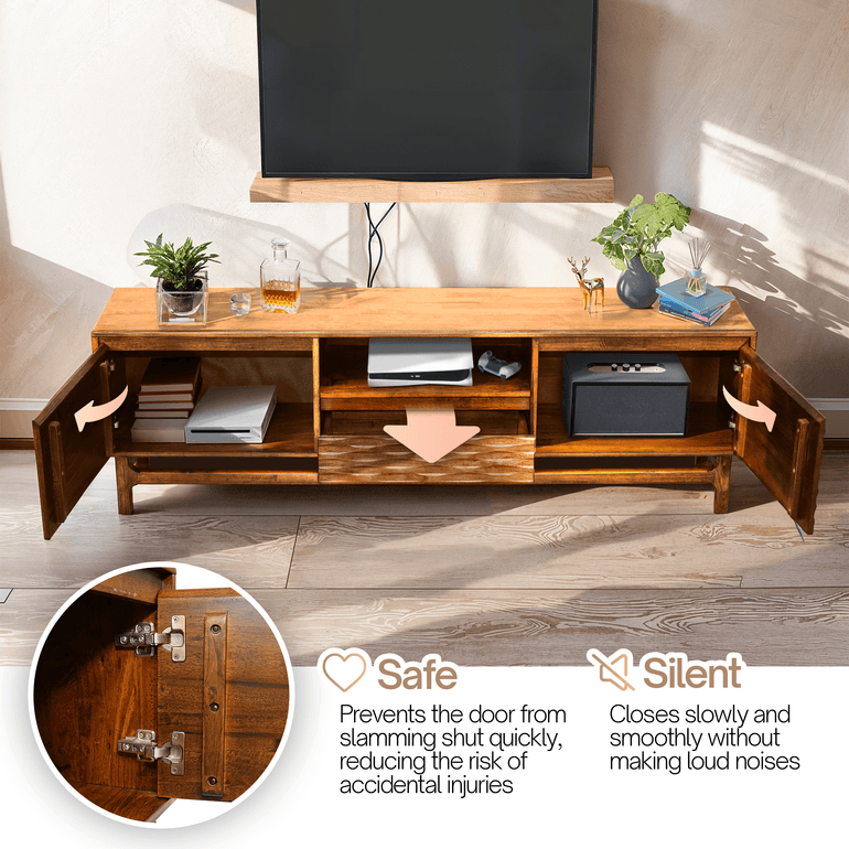 Acacia Elara Solid Wood TV Stand with Storage and Cable Management for TVs up to 80"