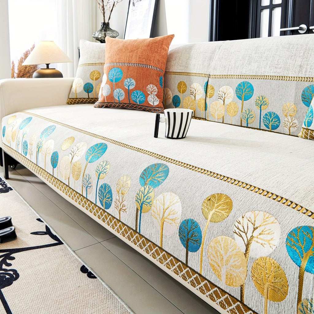 Pet Proof Couch Cover - Boho Chenille Sofa Cover with Tree Embroidery