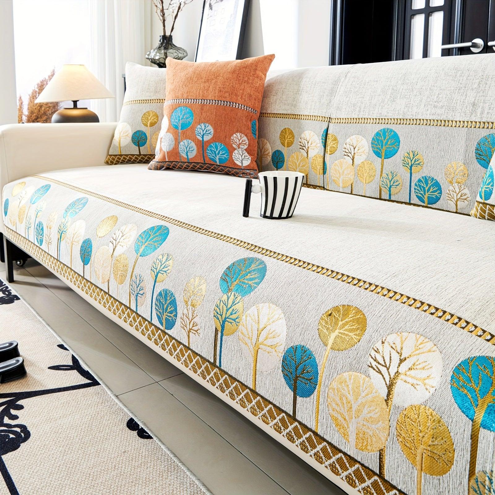 Pet Proof Couch Cover - Boho Chenille Sofa Cover with Tree Embroidery