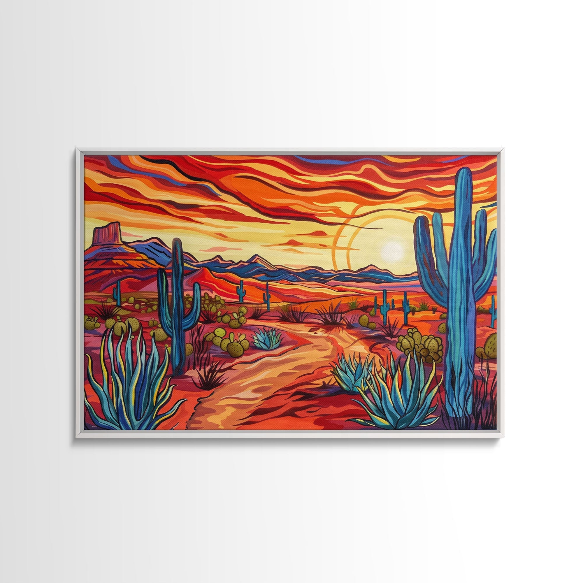 Mid Centry Modern Pop Art Style Desert Landscape Painting Canvas Print, Retro Style Wall Art, Home Decor, Desert Wall Art, Arizona Art
