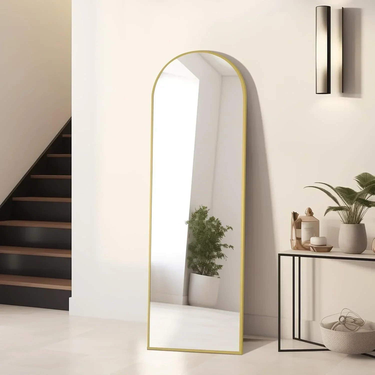 MELOMOIR Oversized Floor Mirror Freestanding, Full Length Mirror for Bedroom Living Room Dressing Room Gym Yoga Hair Salon, Gold Arched Mirror Full Length with Shatterproof Tempered Glass
