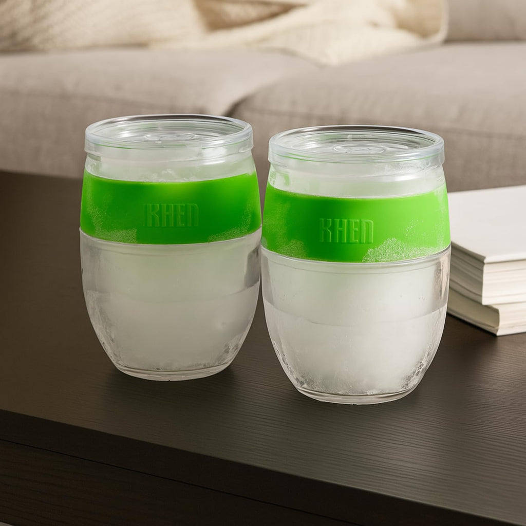 Stemless Acrylic Cooling Wine Glasses 14oz | Set of 2| Green
