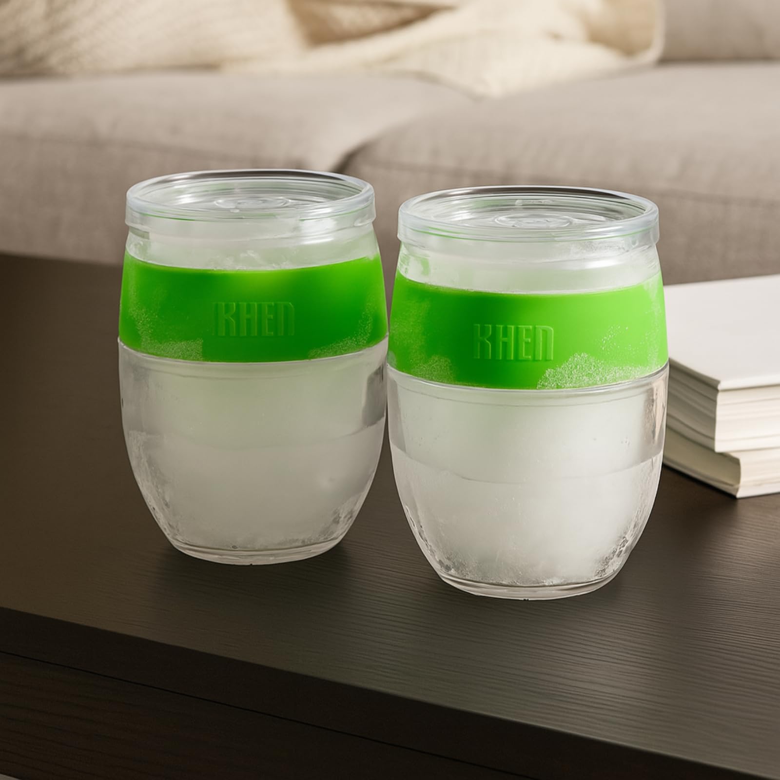 Stemless Acrylic Cooling Wine Glasses 14oz | Set of 2| Green