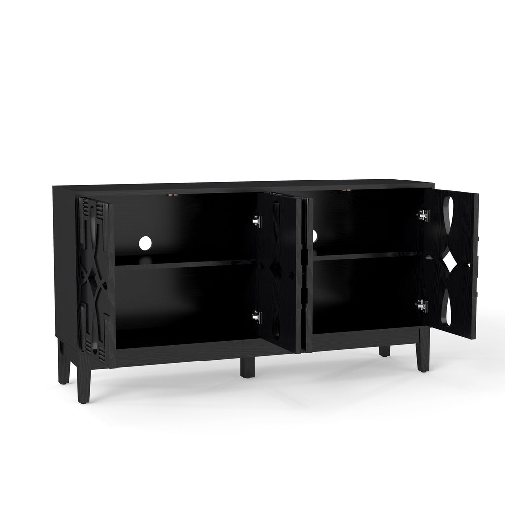 60.5' Mid Century Modern Sideboard Buffet Cabinet with Storage, TV Media Console Table, Storage Cabinet with 4 Doors & Adjustable Shelves for Kitchen Dining Living Room Entryway, Black