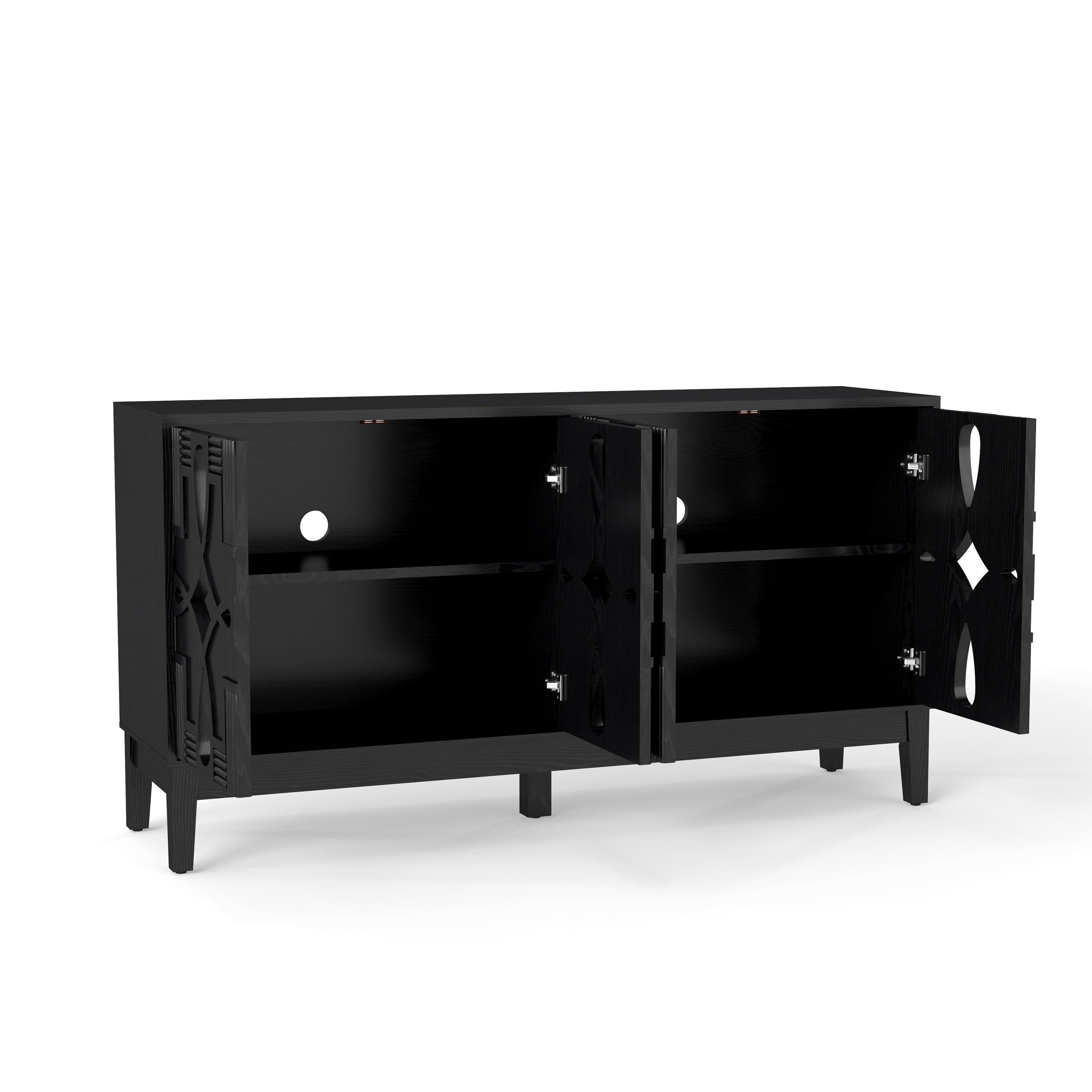 60.5' Mid Century Modern Sideboard Buffet Cabinet with Storage, TV Media Console Table, Storage Cabinet with 4 Doors & Adjustable Shelves for Kitchen Dining Living Room Entryway, Black