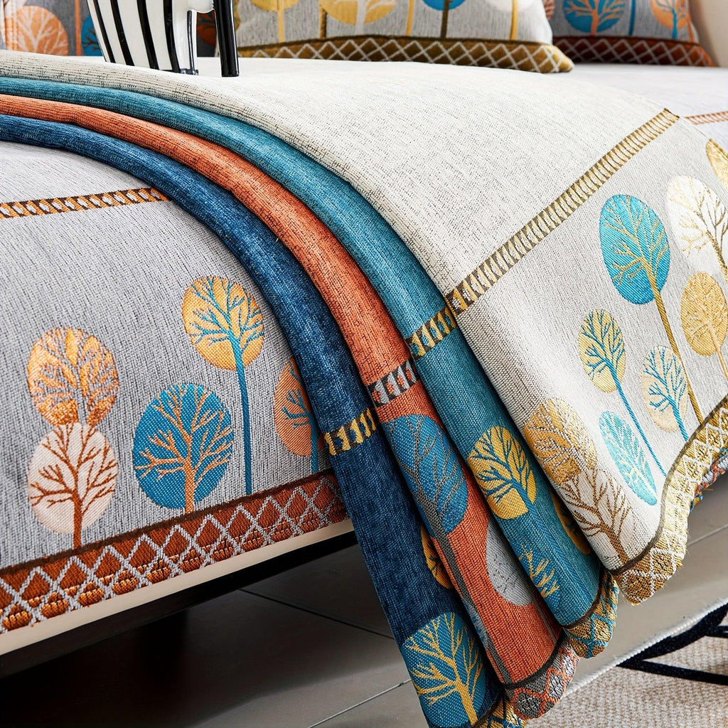 Pet Proof Couch Cover - Boho Chenille Sofa Cover with Tree Embroidery