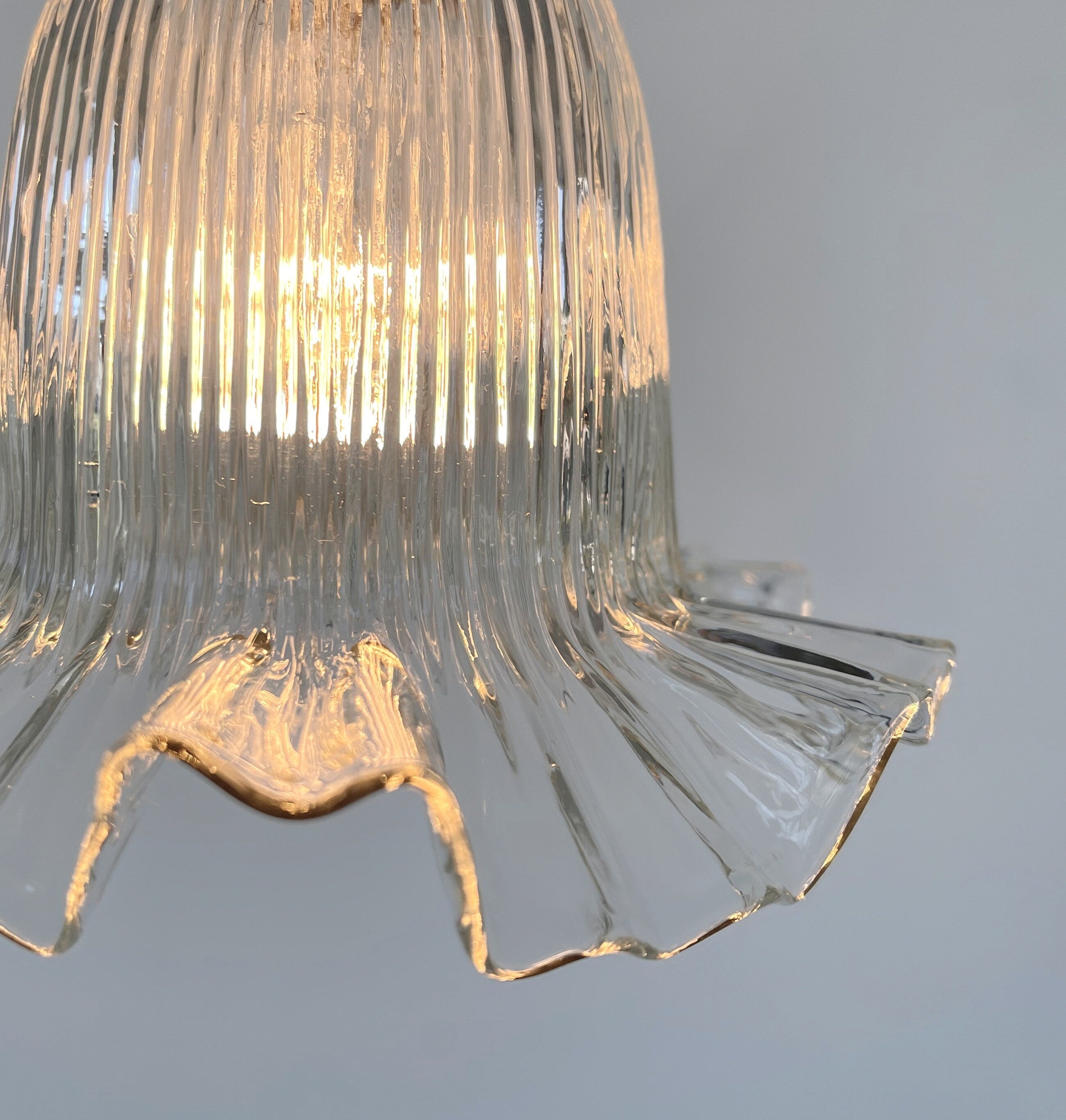 Delicate HOLOPHANE RUFFLE 1930's Antique Glass Pendant Light