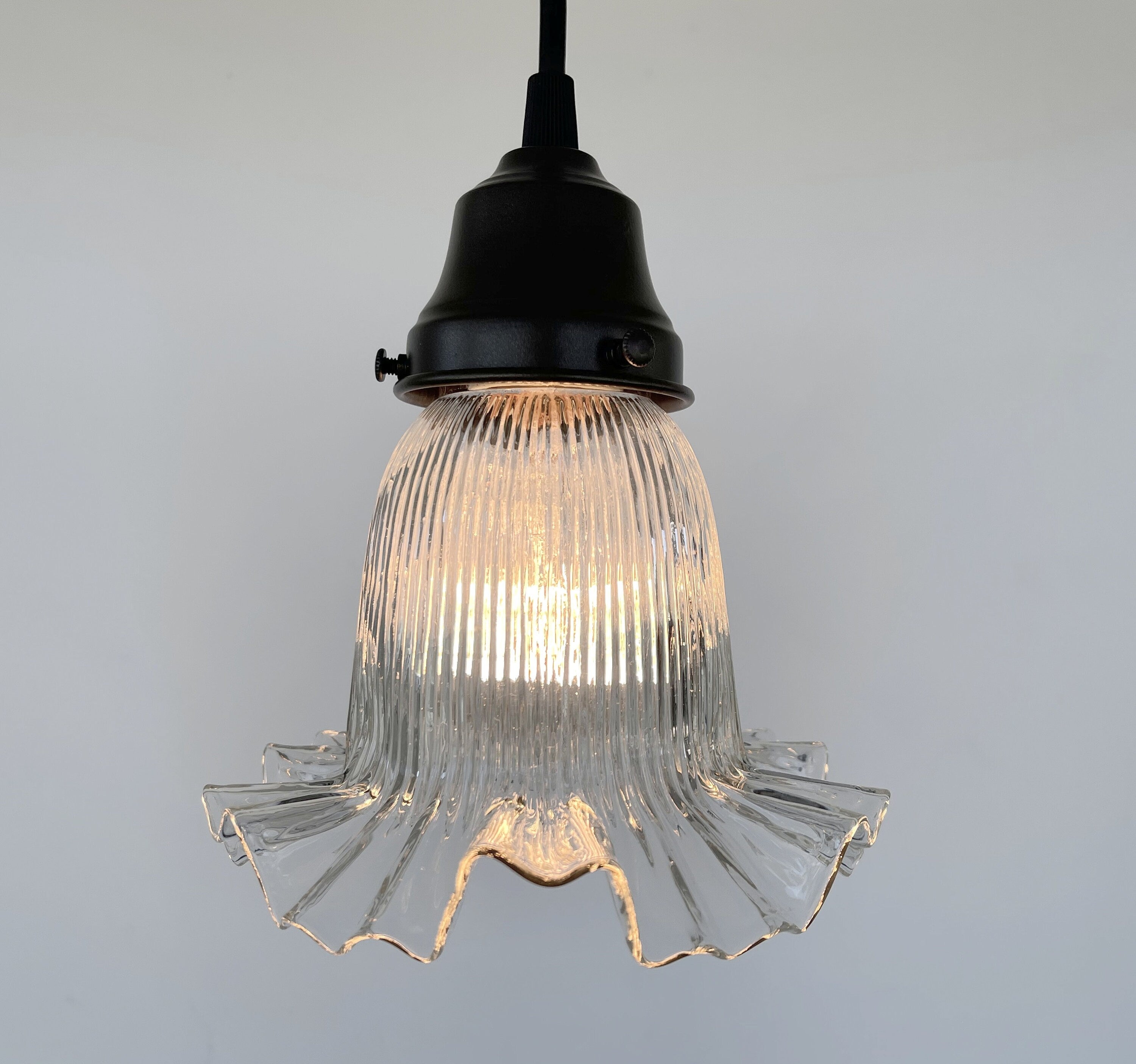 Delicate HOLOPHANE RUFFLE 1930's Antique Glass Pendant Light