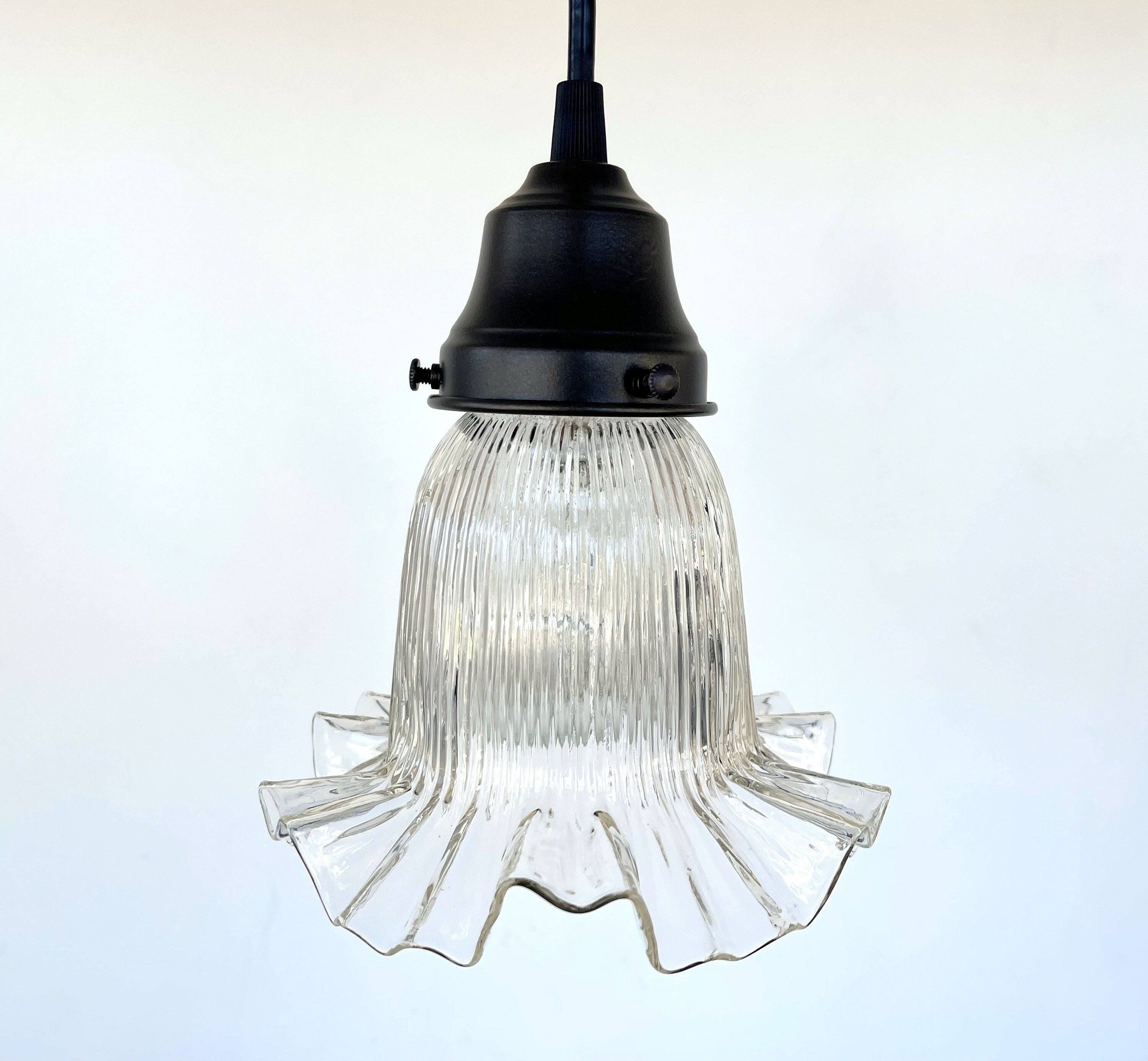 Delicate HOLOPHANE RUFFLE 1930's Antique Glass Pendant Light