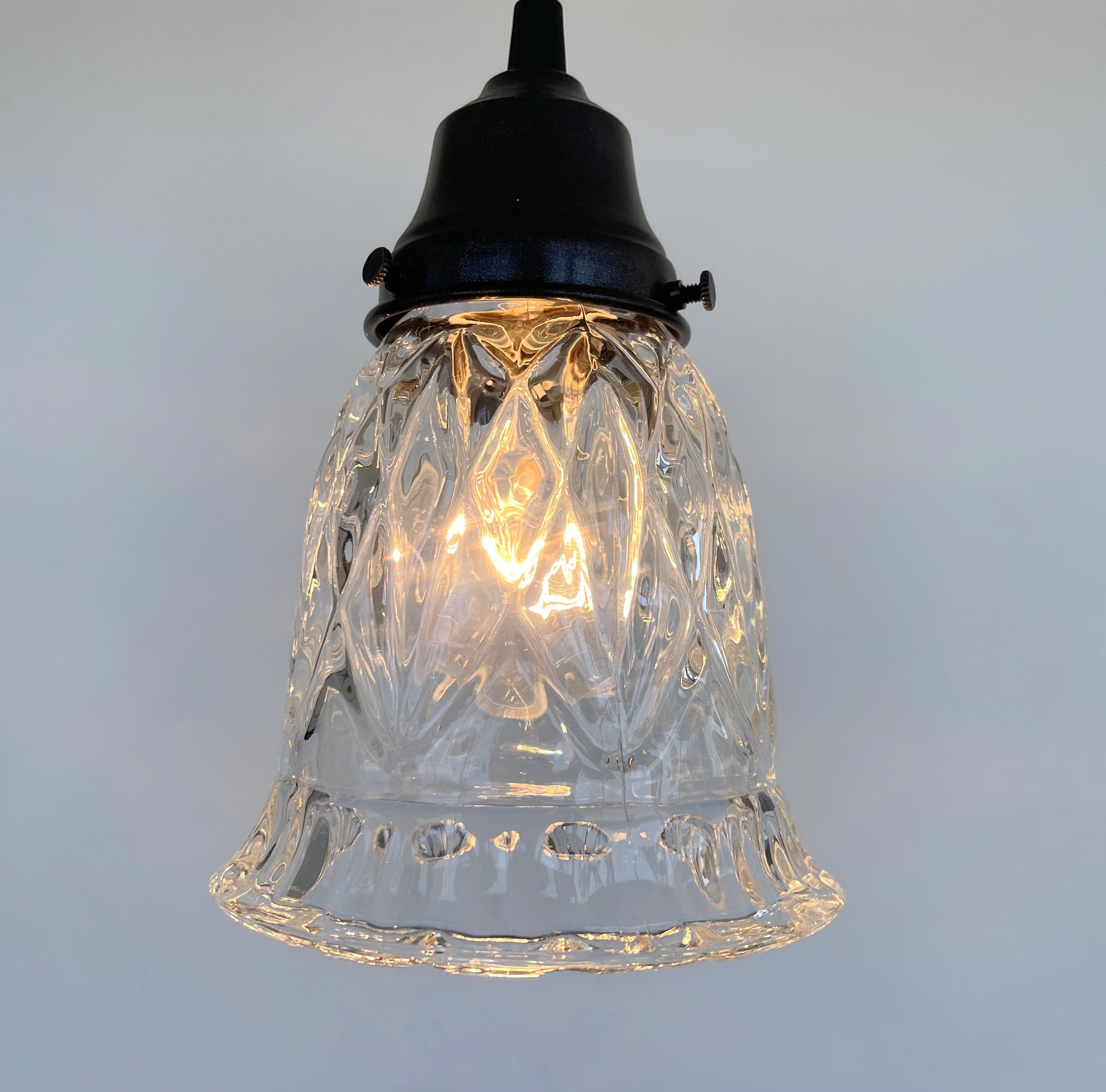 Heavy Pressed Vintage 1950's Antique Diamond PENDANT Light Fixture