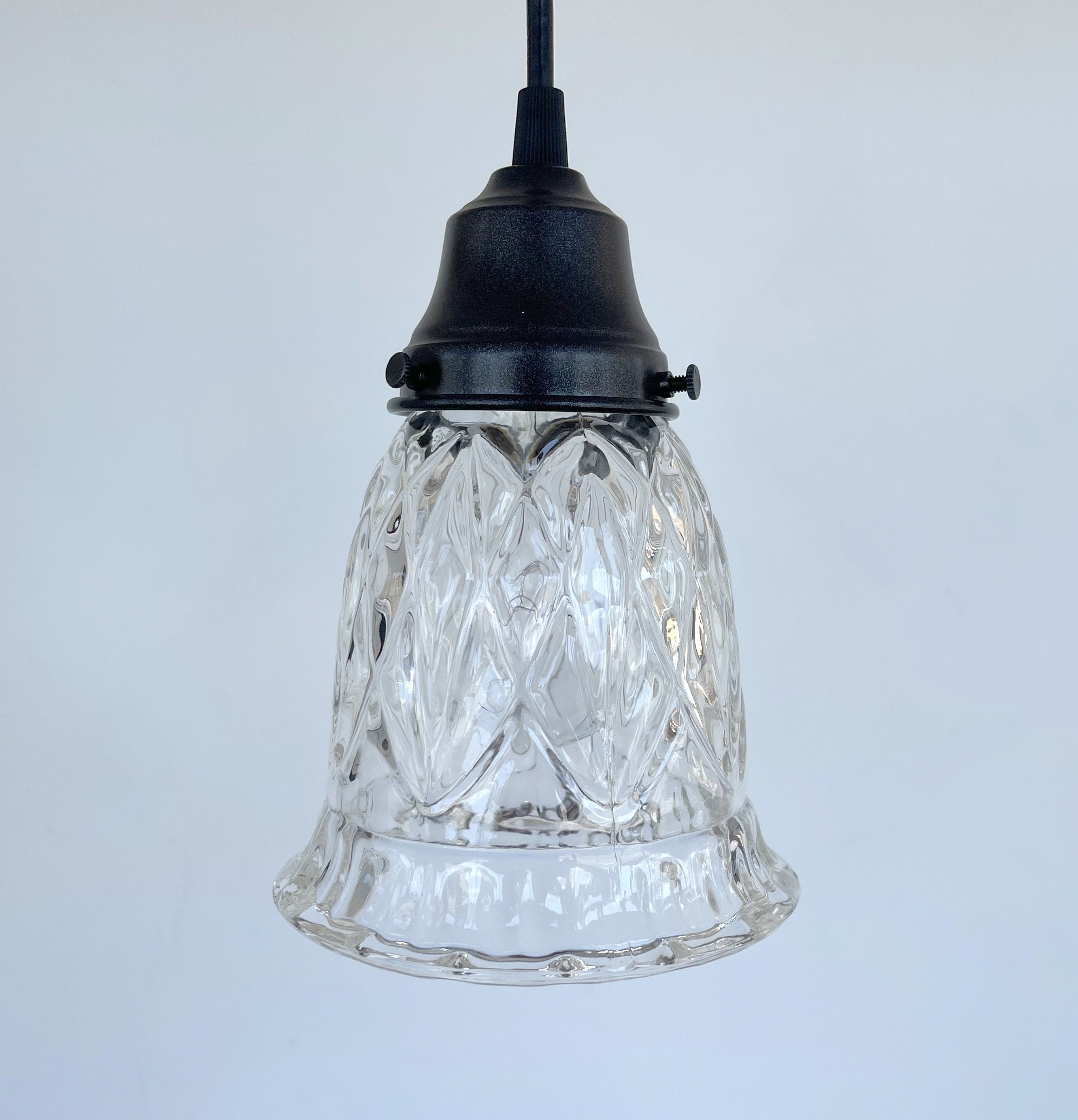 Heavy Pressed Vintage 1950's Antique Diamond PENDANT Light Fixture