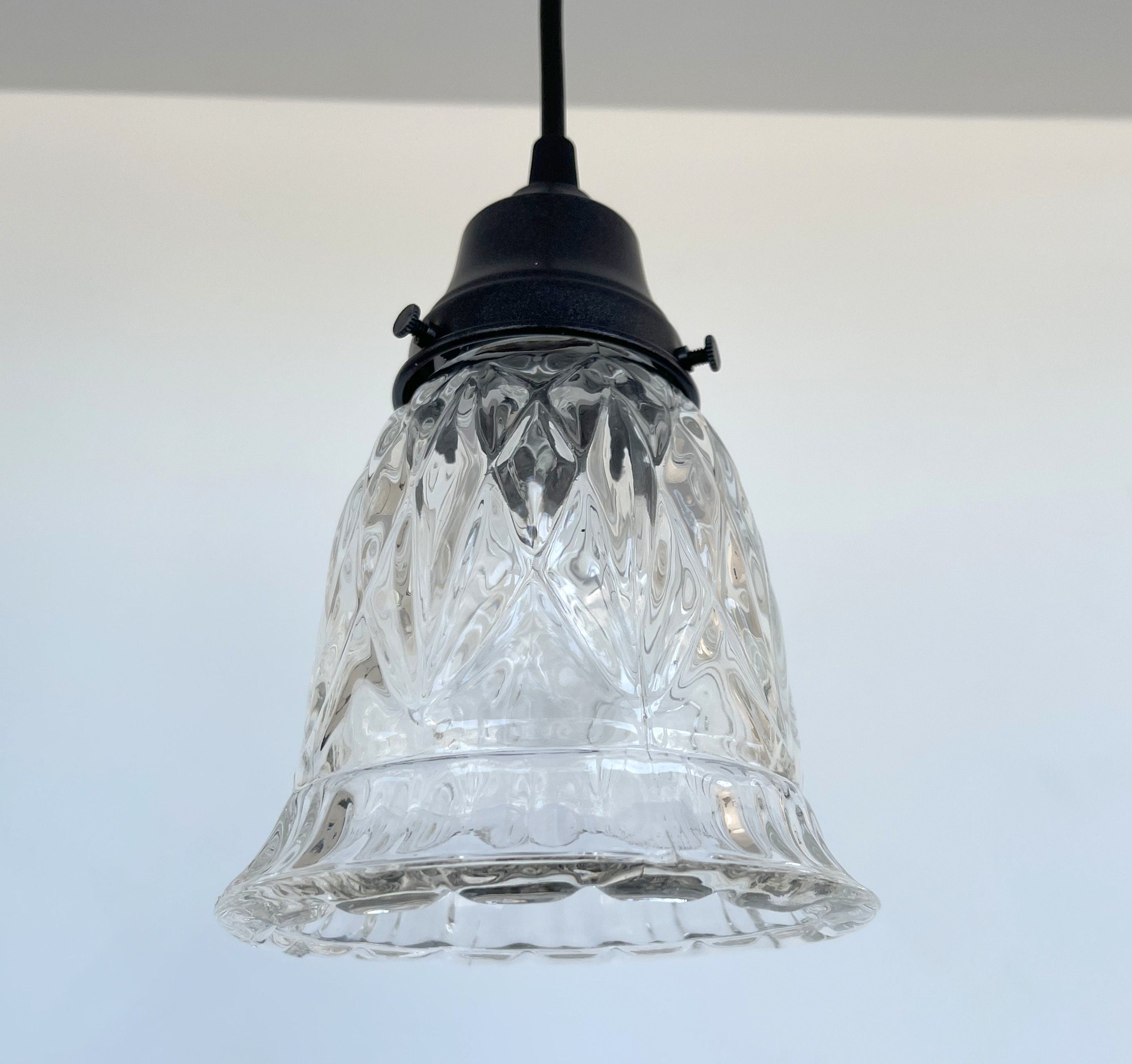 Heavy Pressed Vintage 1950's Antique Diamond PENDANT Light Fixture