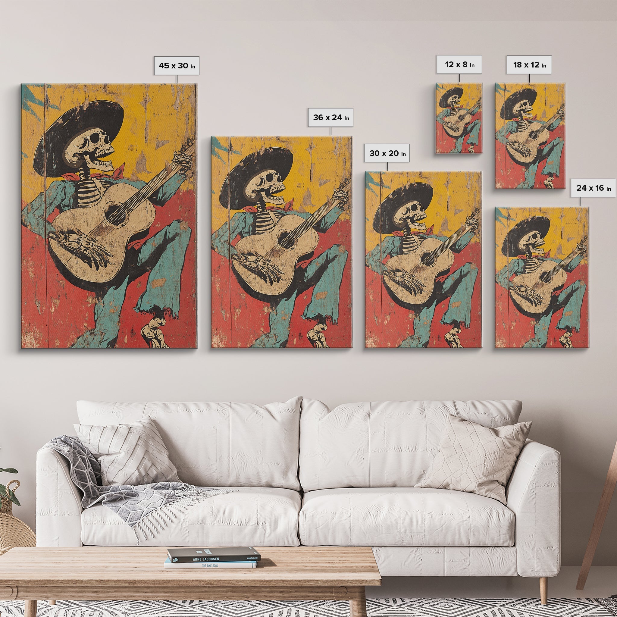 Haunted Skeleton Vaquero Cowboy Framed Canvas Print, Chicano Art, Mexican Home Decor, Mexican Wall Art