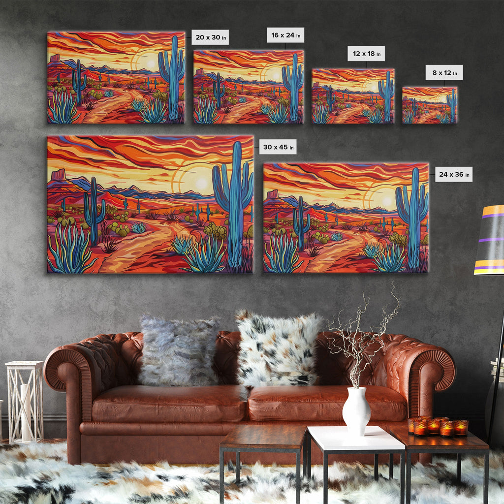 Mid Centry Modern Pop Art Style Desert Landscape Painting Canvas Print, Retro Style Wall Art, Home Decor, Desert Wall Art, Arizona Art