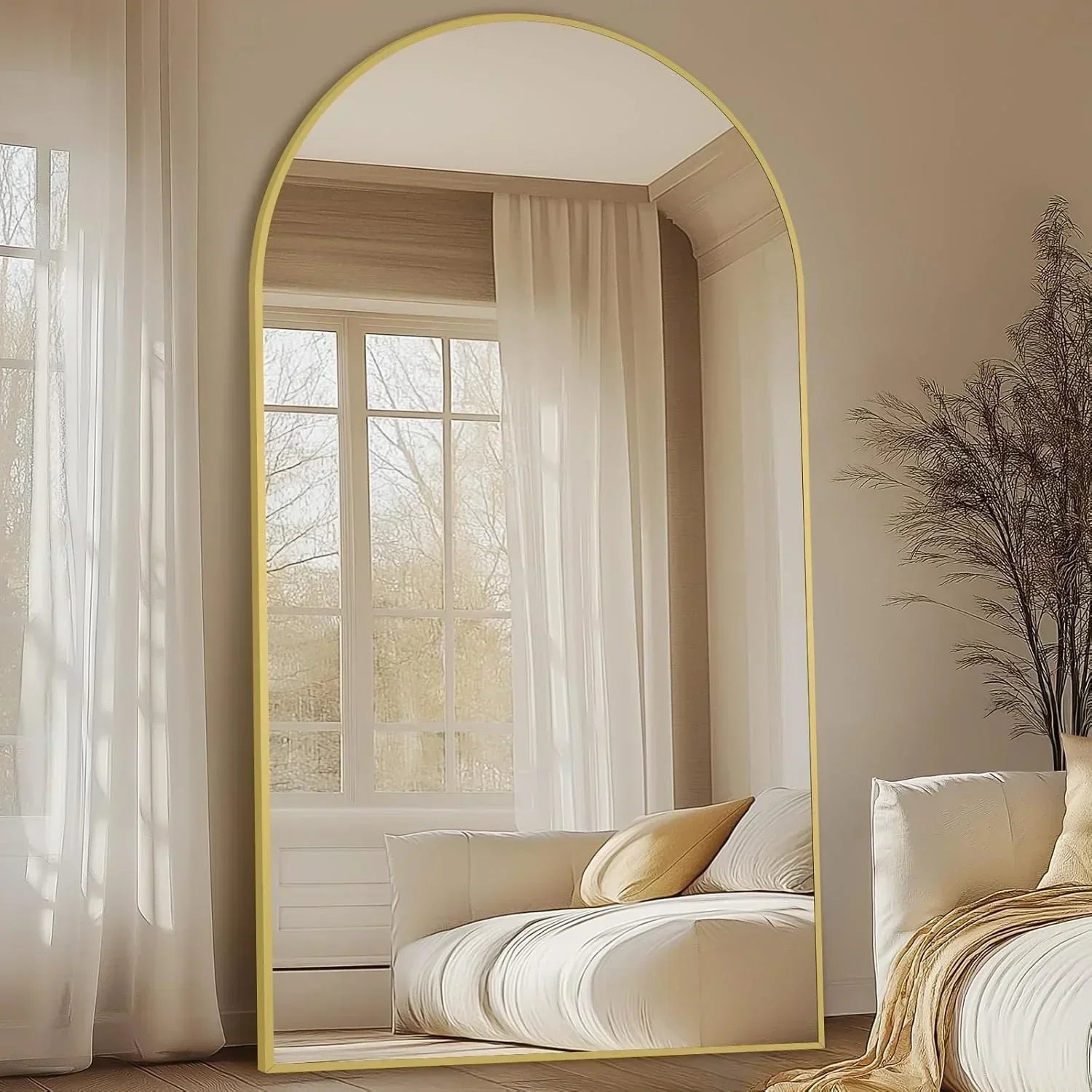 MELOMOIR Oversized Floor Mirror Freestanding, Full Length Mirror for Bedroom Living Room Dressing Room Gym Yoga Hair Salon, Gold Arched Mirror Full Length with Shatterproof Tempered Glass