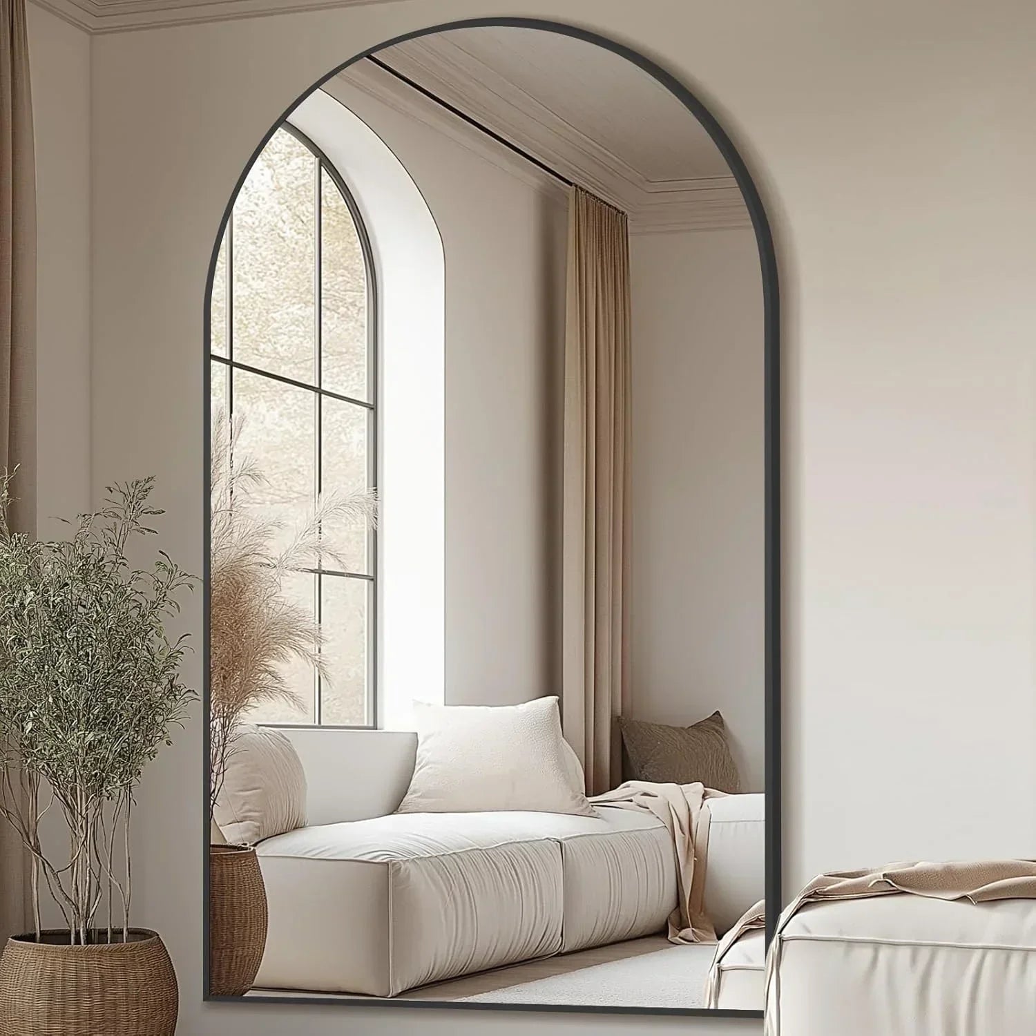 MELOMOIR Oversized Floor Mirror Freestanding, Full Length Mirror for Bedroom Living Room Dressing Room Gym Yoga Hair Salon, Gold Arched Mirror Full Length with Shatterproof Tempered Glass