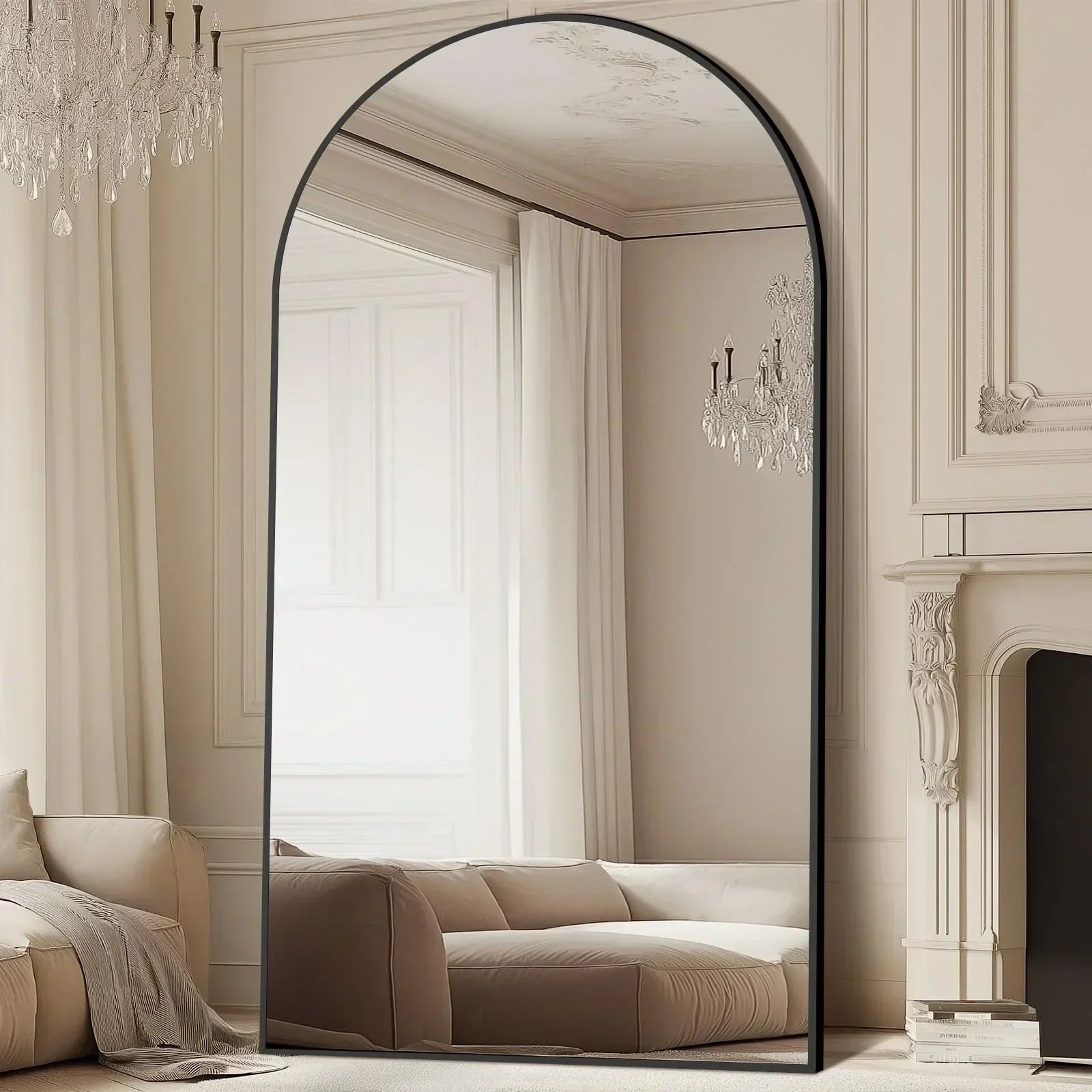 MELOMOIR Oversized Floor Mirror Freestanding, Full Length Mirror for Bedroom Living Room Dressing Room Gym Yoga Hair Salon, Gold Arched Mirror Full Length with Shatterproof Tempered Glass