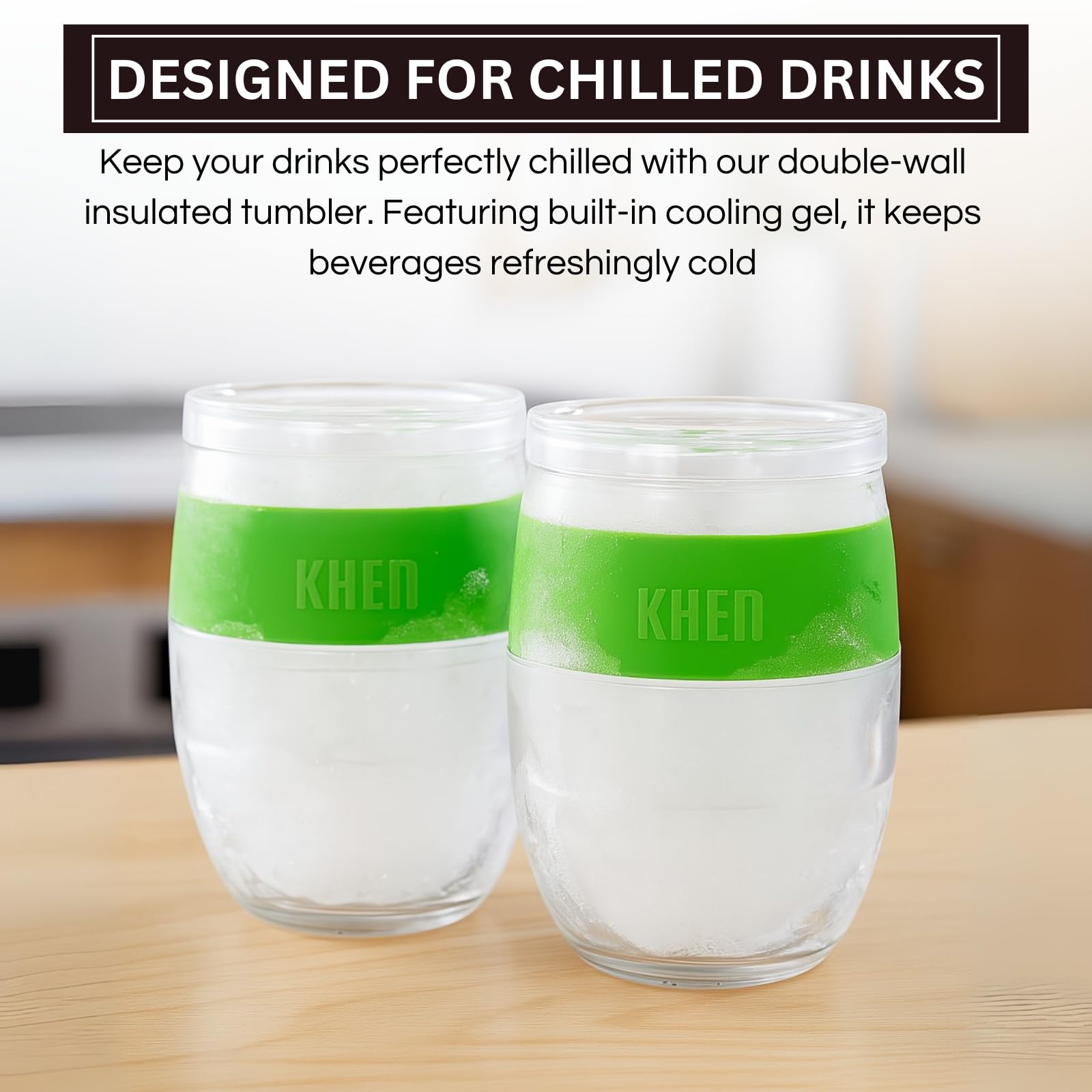 Stemless Acrylic Cooling Wine Glasses 14oz | Set of 2| Green