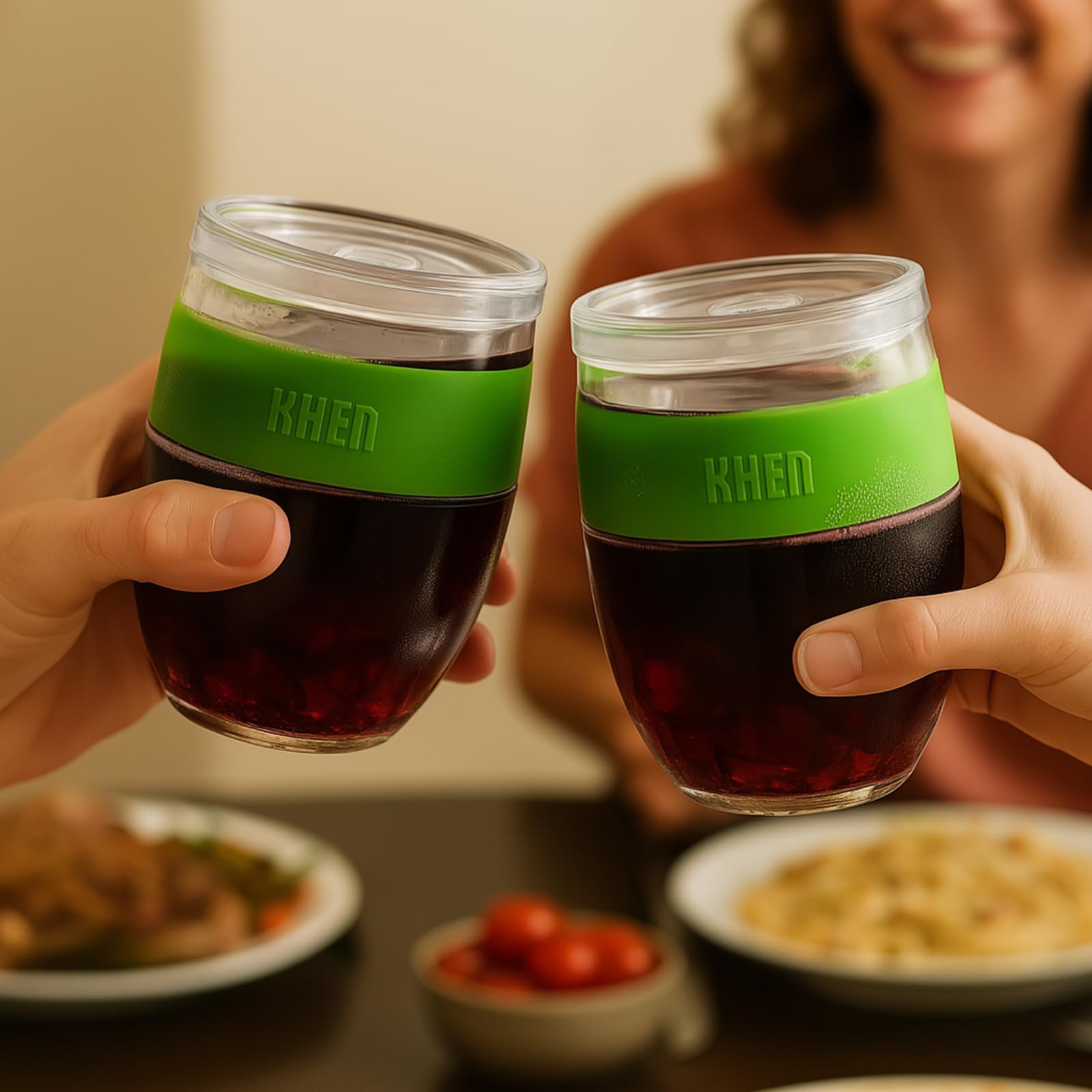 Stemless Acrylic Cooling Wine Glasses 14oz | Set of 2| Green
