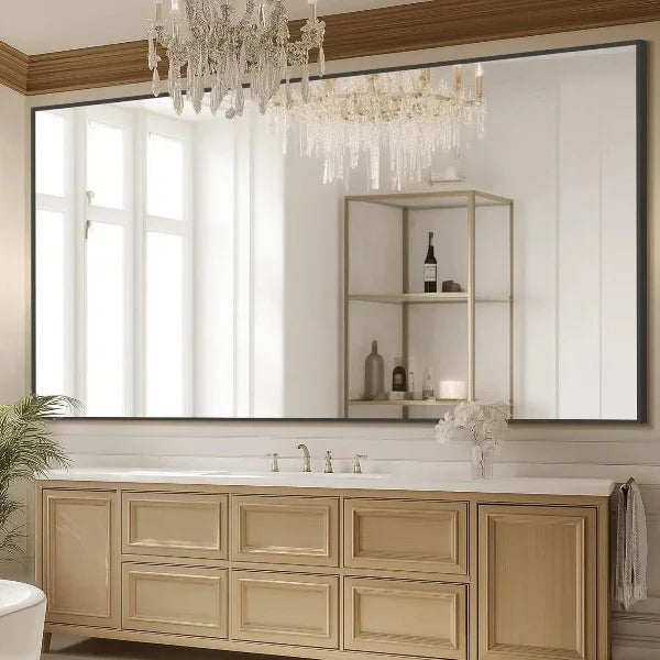 MELOMOIR Oversized Floor Mirror, Freestanding, Large Full Body Mirror for Bedroom, Living Room & Gym - Black Mirror with Tempered Glass